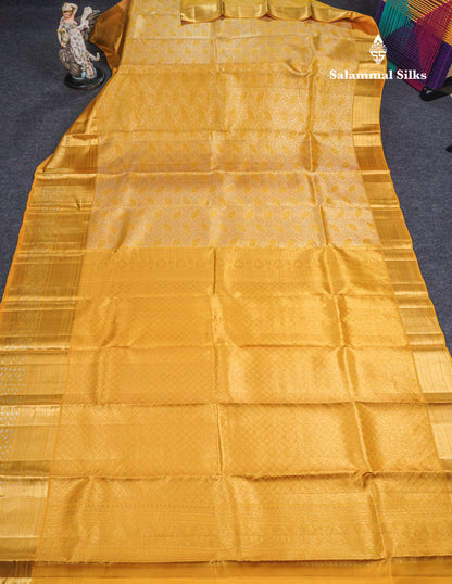 Golden Yellow Bridal Pure Kanjivaram Silk Saree With Self Evening Morning Meenakari Work Border