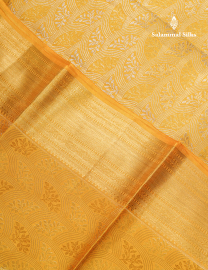 Golden Yellow Bridal Pure Kanjivaram Silk Saree With Self Evening Morning Meenakari Work Border