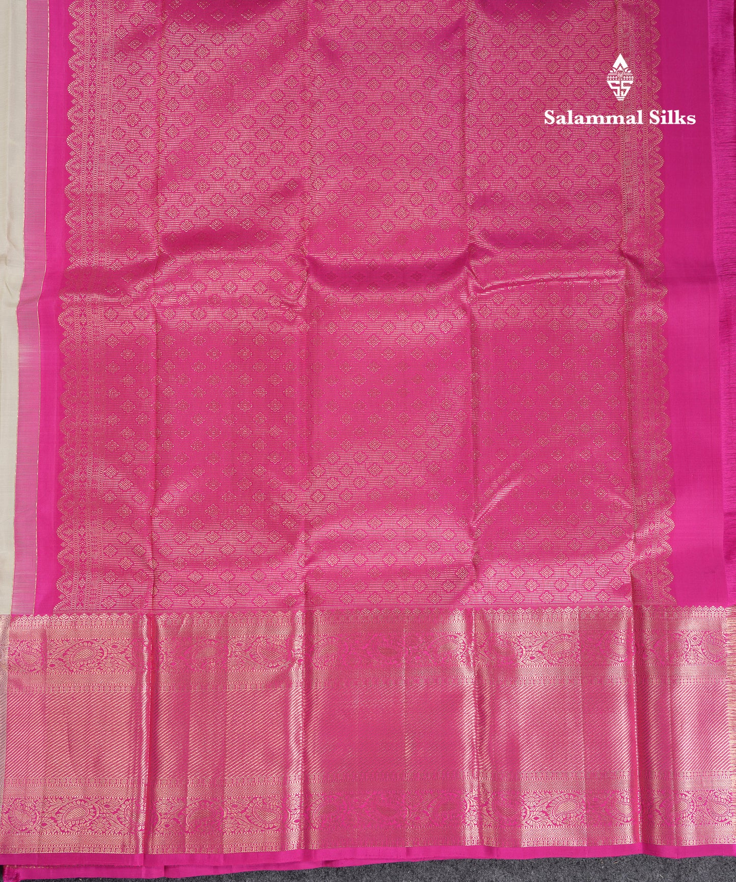 Beautiful Half White Pure Kanjivaram Pure Silk Saree With Contrast Light Pink Traditional Evening Morning Border