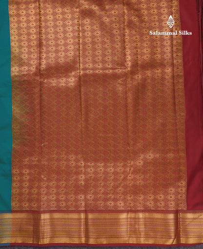 Beautiful Rust Orange Traditional Buttas Semi Silk Saree With Dark Maroon Border
