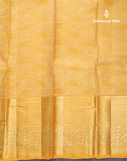 Golden Yellow Bridal Pure Kanjivaram Silk Saree With Self Evening Morning Meenakari Work Border