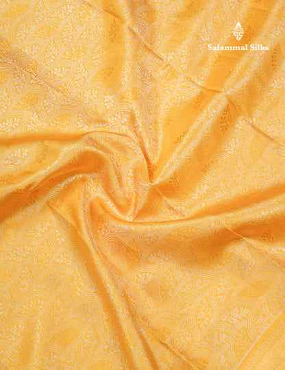 Golden Yellow Bridal Pure Kanjivaram Silk Saree With Self Evening Morning Meenakari Work Border