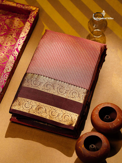 Beautiful Chocolate Zari Lines Semi Silk Saree With Contrast Dark Brown Traditional Gap Border