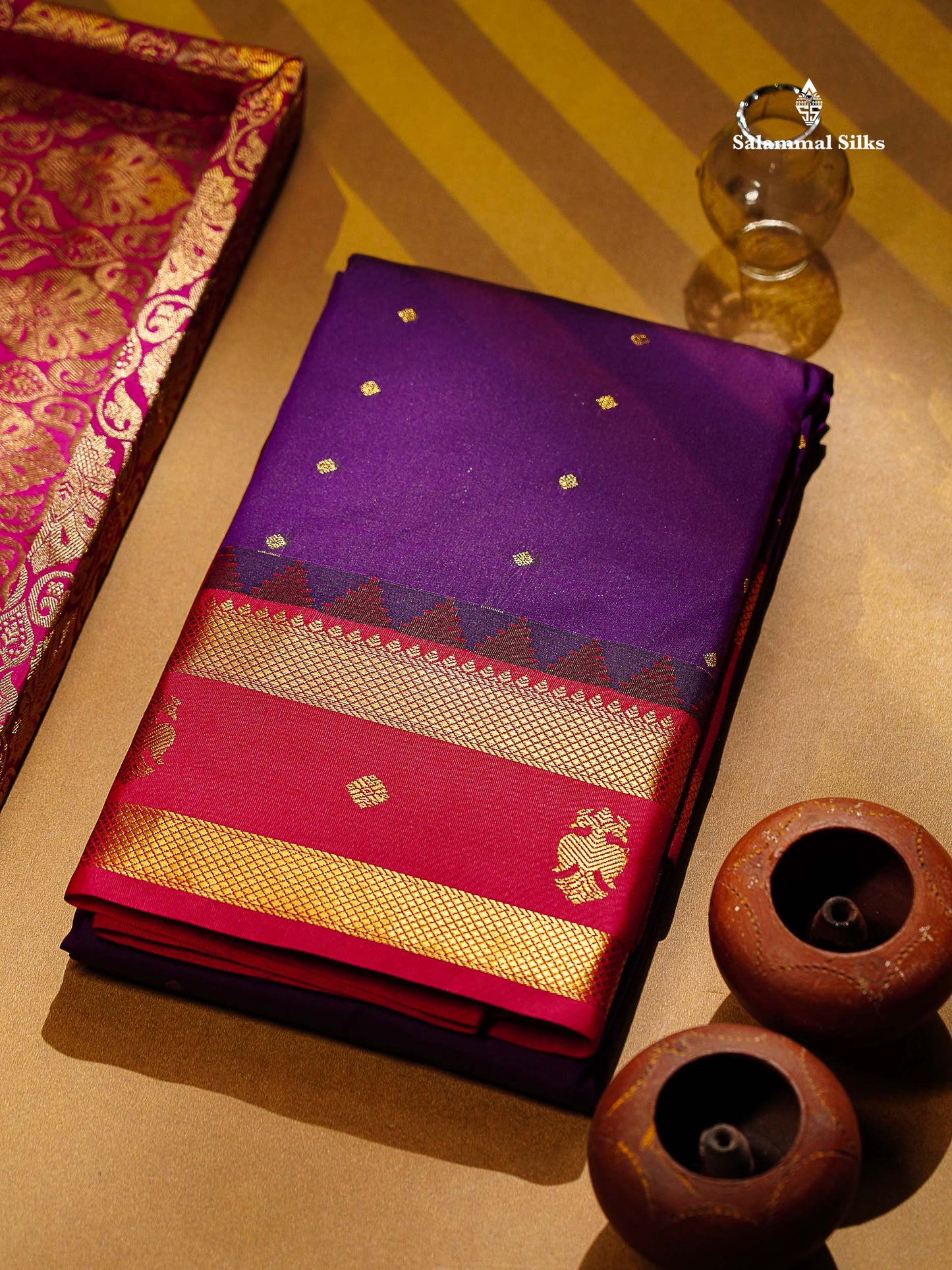 Beautiful Bottle Green Small Zari Buttas Semi Silk Saree With Contrast Pink Traditional Iruthalai Pakshi Gap Border