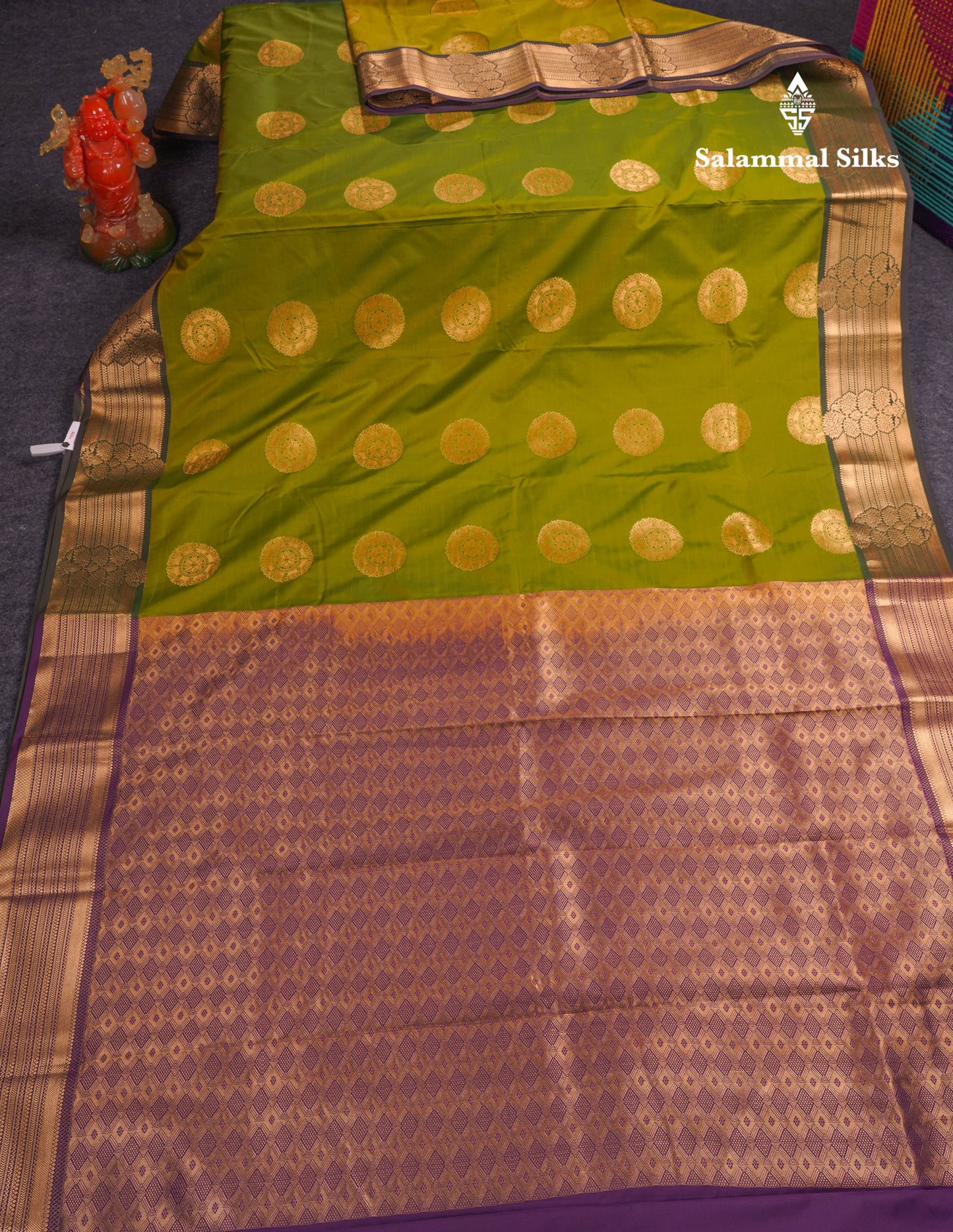 Beautiful Rust Orange Traditional Buttas Semi Silk Saree With Dark Maroon Border