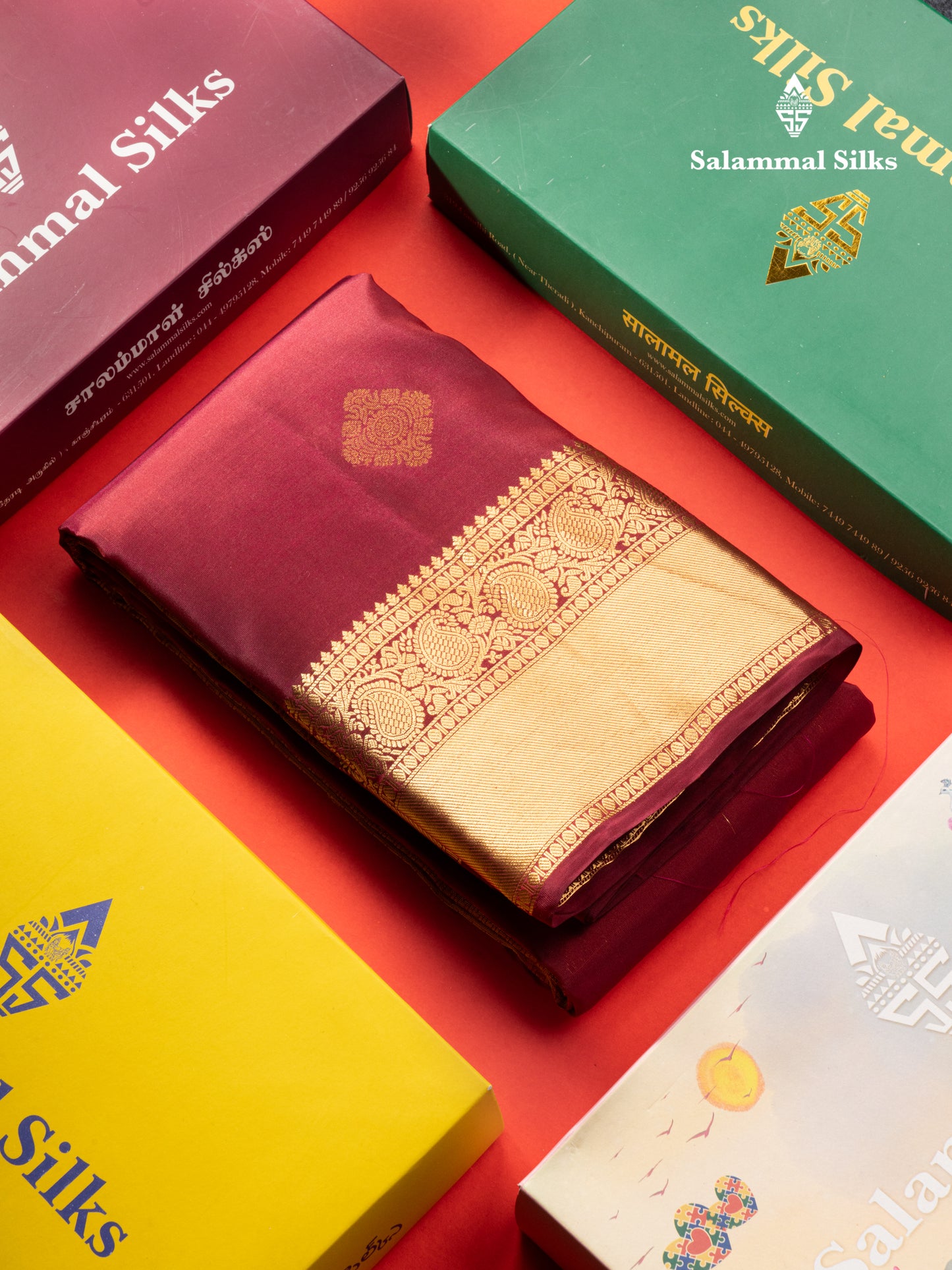 Dark Maroon Pure Silk Mix Saree With Contrast Rexona Blouse