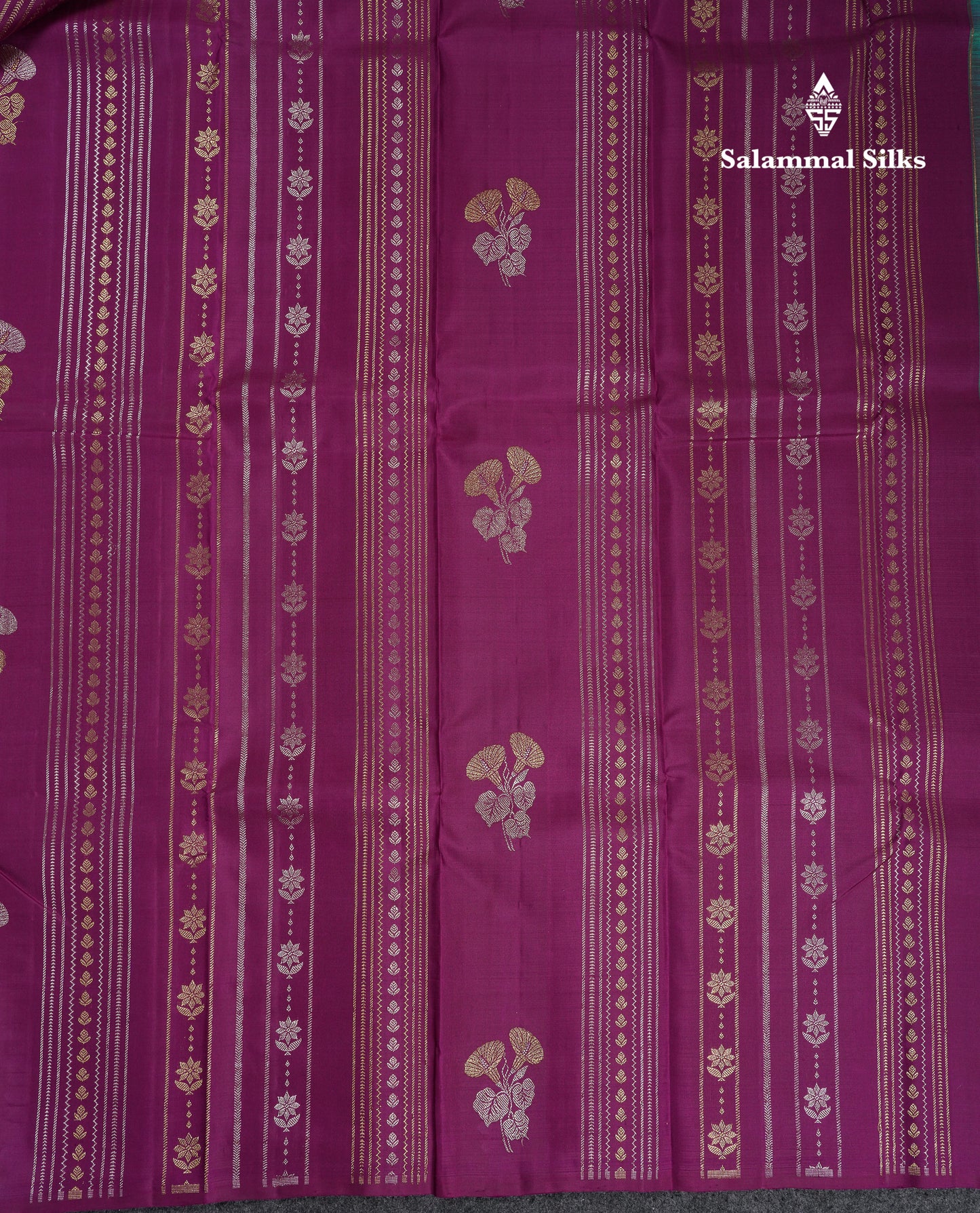 Beautiful Magenta Fancy Pure Kanjivaram Silk Saree With Contrast Sapphire Green Blouse