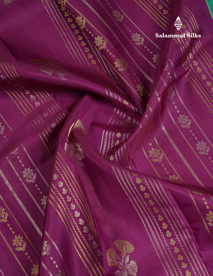 Beautiful Magenta Fancy Pure Kanjivaram Silk Saree With Contrast Sapphire Green Blouse
