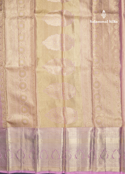 Light Lavender Beautiful Tissue Bridal Pure Kanjivaram Silk Saree With Self Evening Morning Border