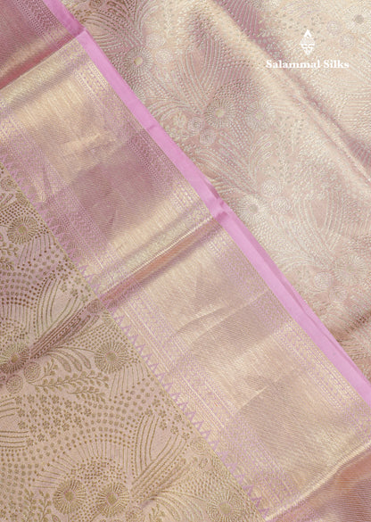 Light Lavender Beautiful Tissue Bridal Pure Kanjivaram Silk Saree With Self Evening Morning Border