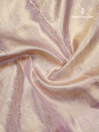 Light Lavender Beautiful Tissue Bridal Pure Kanjivaram Silk Saree With Self Evening Morning Border