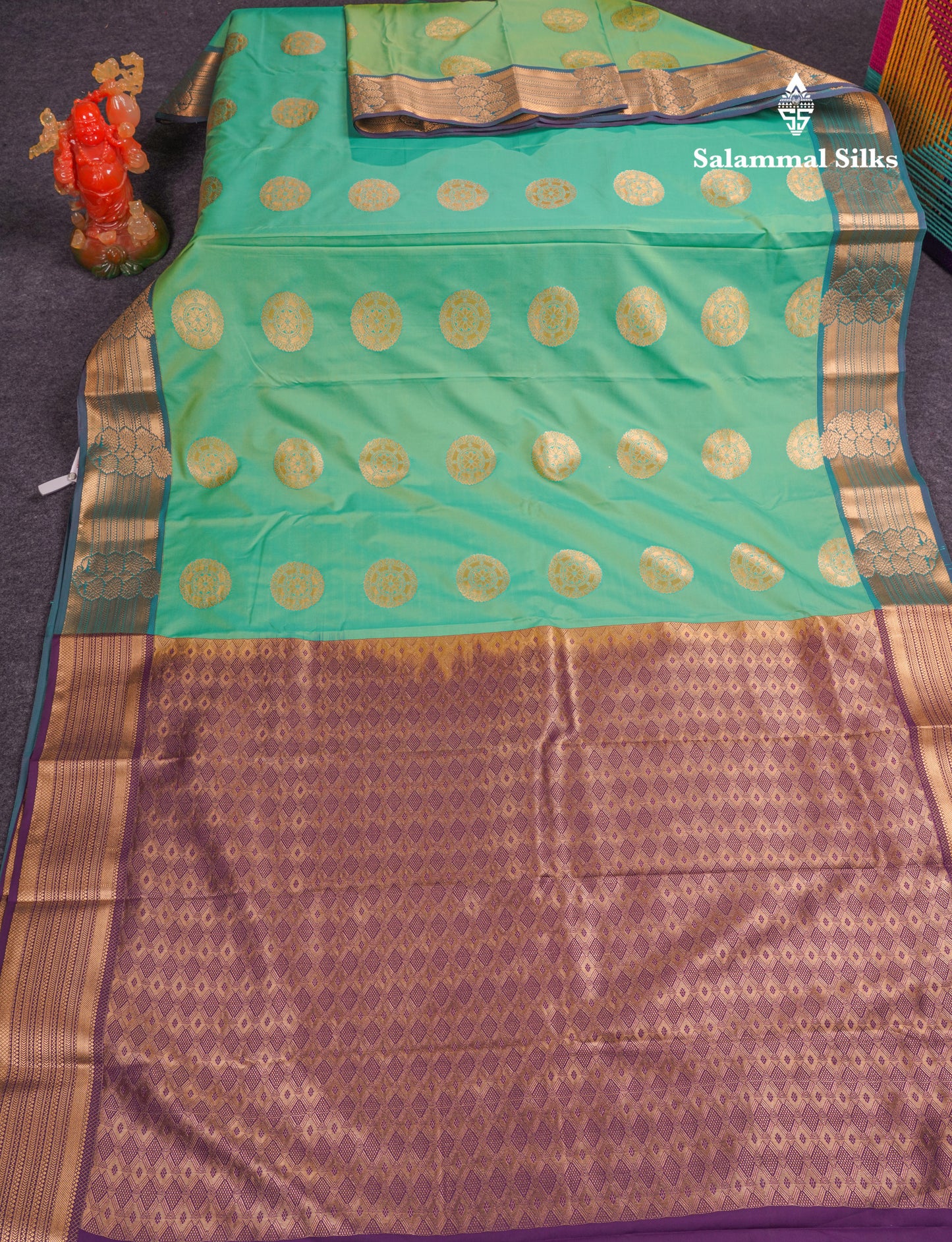 Beautiful Rust Orange Traditional Buttas Semi Silk Saree With Dark Maroon Border
