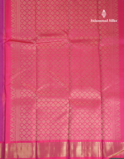 Beautiful Koravi Navy Blue Vaira Oosi Checks Pure Kanjivaram Silk Saree With Contrast Pink Traditional Border