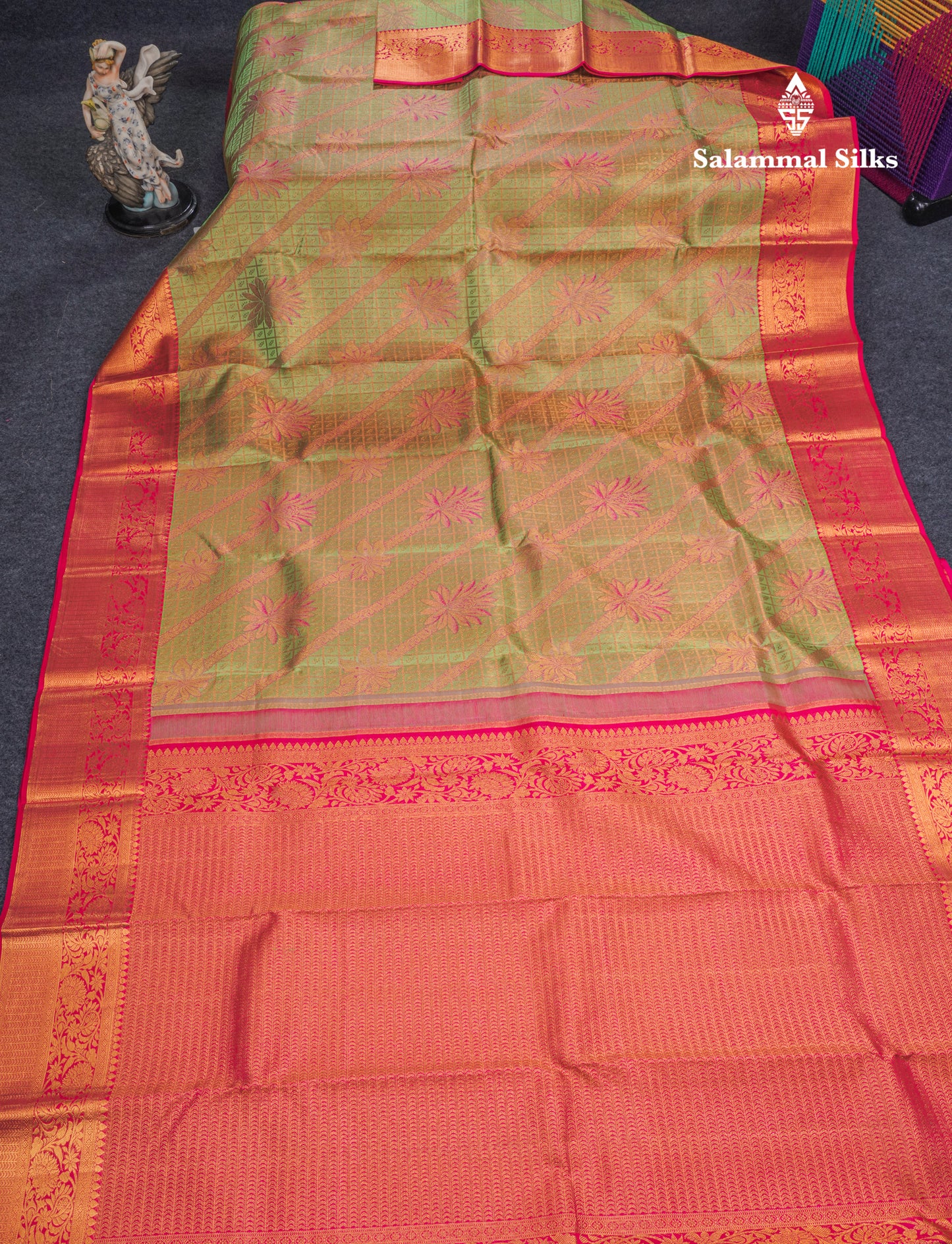 Green Beautiful Meenakari Work Grand Bridal Pure Kanjivaram Silk Saree With Pink Border