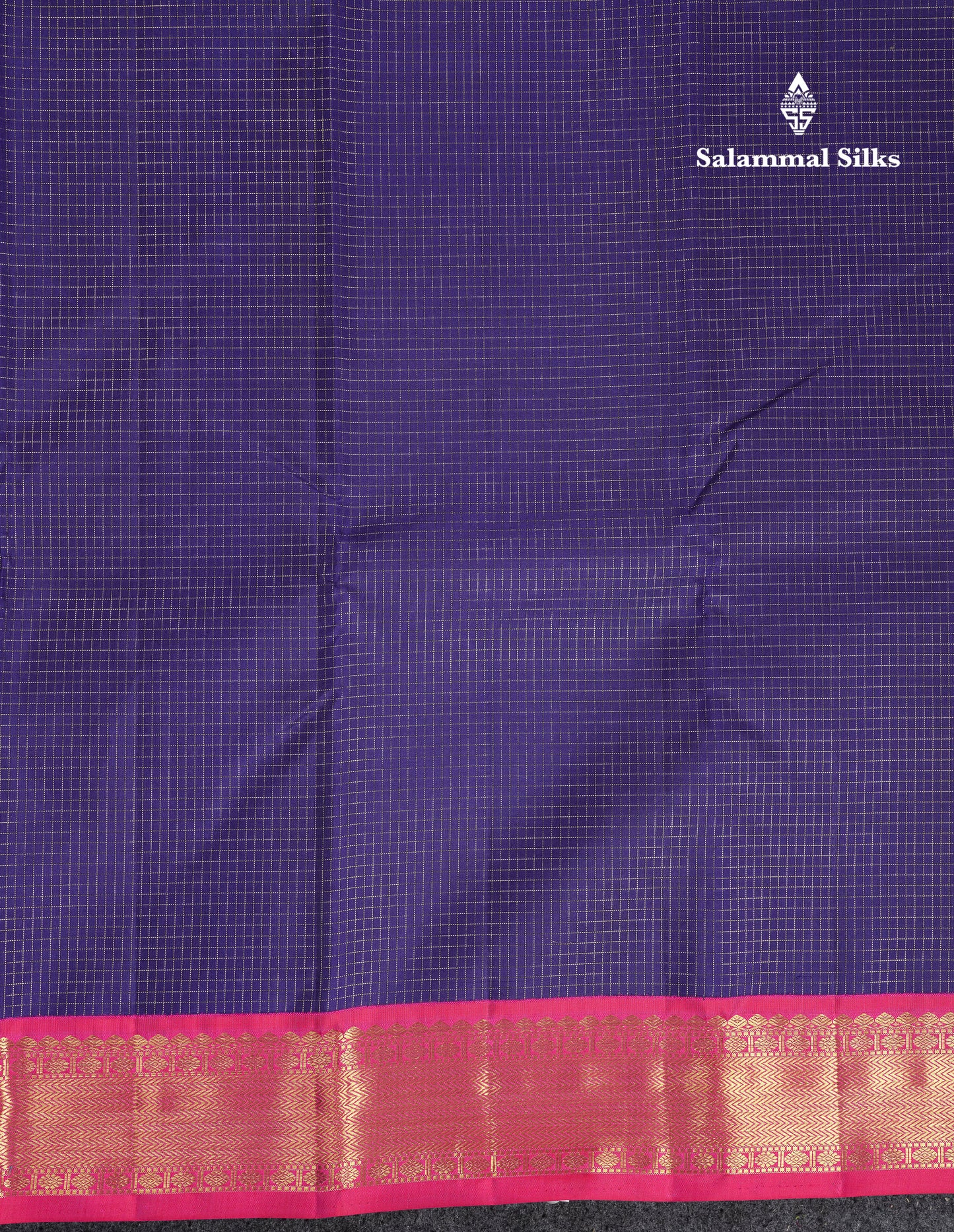 Beautiful Koravi Navy Blue Vaira Oosi Checks Pure Kanjivaram Silk Saree With Contrast Pink Traditional Border