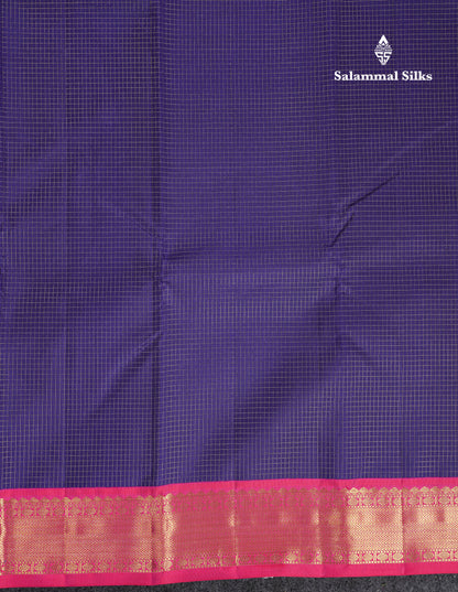 Beautiful Koravi Navy Blue Vaira Oosi Checks Pure Kanjivaram Silk Saree With Contrast Pink Traditional Border