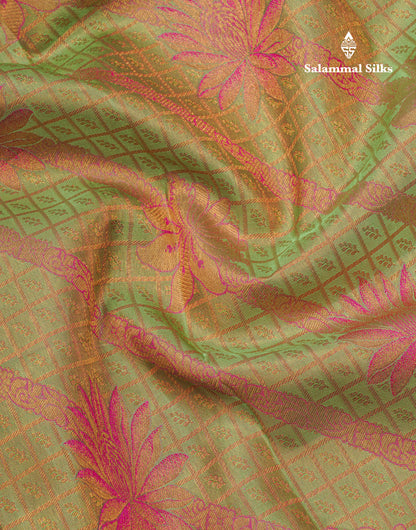 Green Beautiful Meenakari Work Grand Bridal Pure Kanjivaram Silk Saree With Pink Border