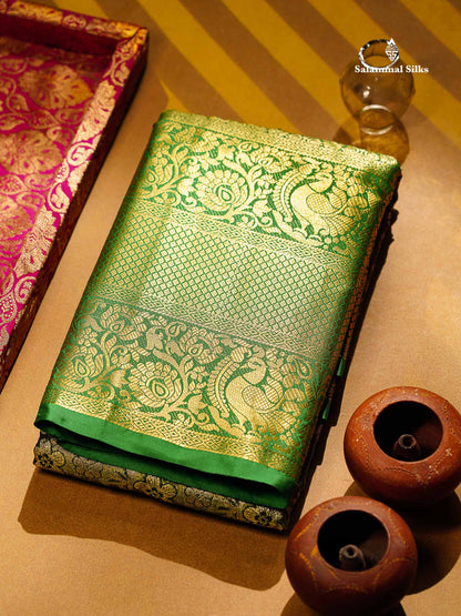 Beautiful Olive Green Bridal Tissue Semi Silk Saree With Contrast Bottle Green Traditional Evening Morning Border