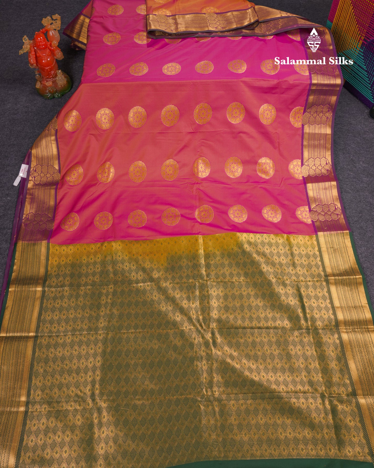 Beautiful Rust Orange Traditional Buttas Semi Silk Saree With Dark Maroon Border