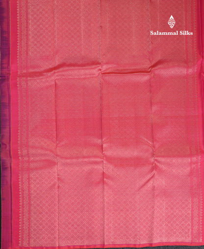 Beautiful Black Fancy Pure Kanjivaram Silk Saree With Contrast Dual Tone Pinkish Orange Blouse