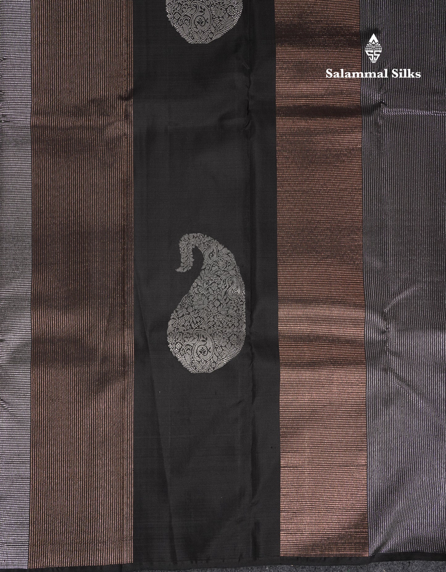Beautiful Black Fancy Pure Kanjivaram Silk Saree With Contrast Dual Tone Pinkish Orange Blouse