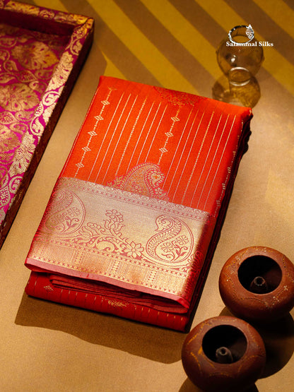 Beautiful Dual Tone Onion Pink Vertical Zari Line With Butta Semi Silk Saree With Contrast Light Blue Blouse