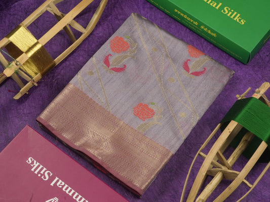 Grey Semi Tussar Saree With Fancy Border