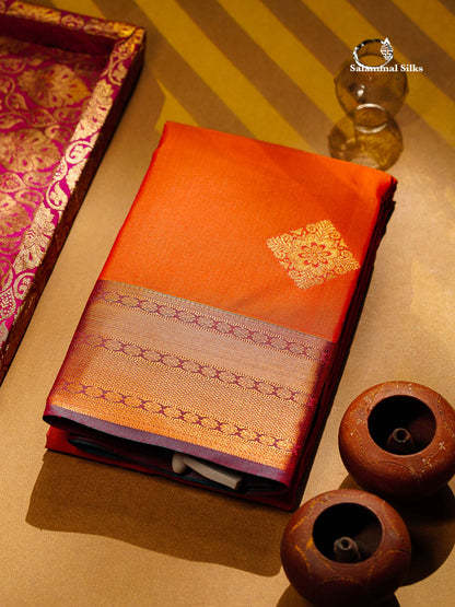 Beautiful Orange Semi Silk Saree With Contrast Peacock Blue Traditional Border