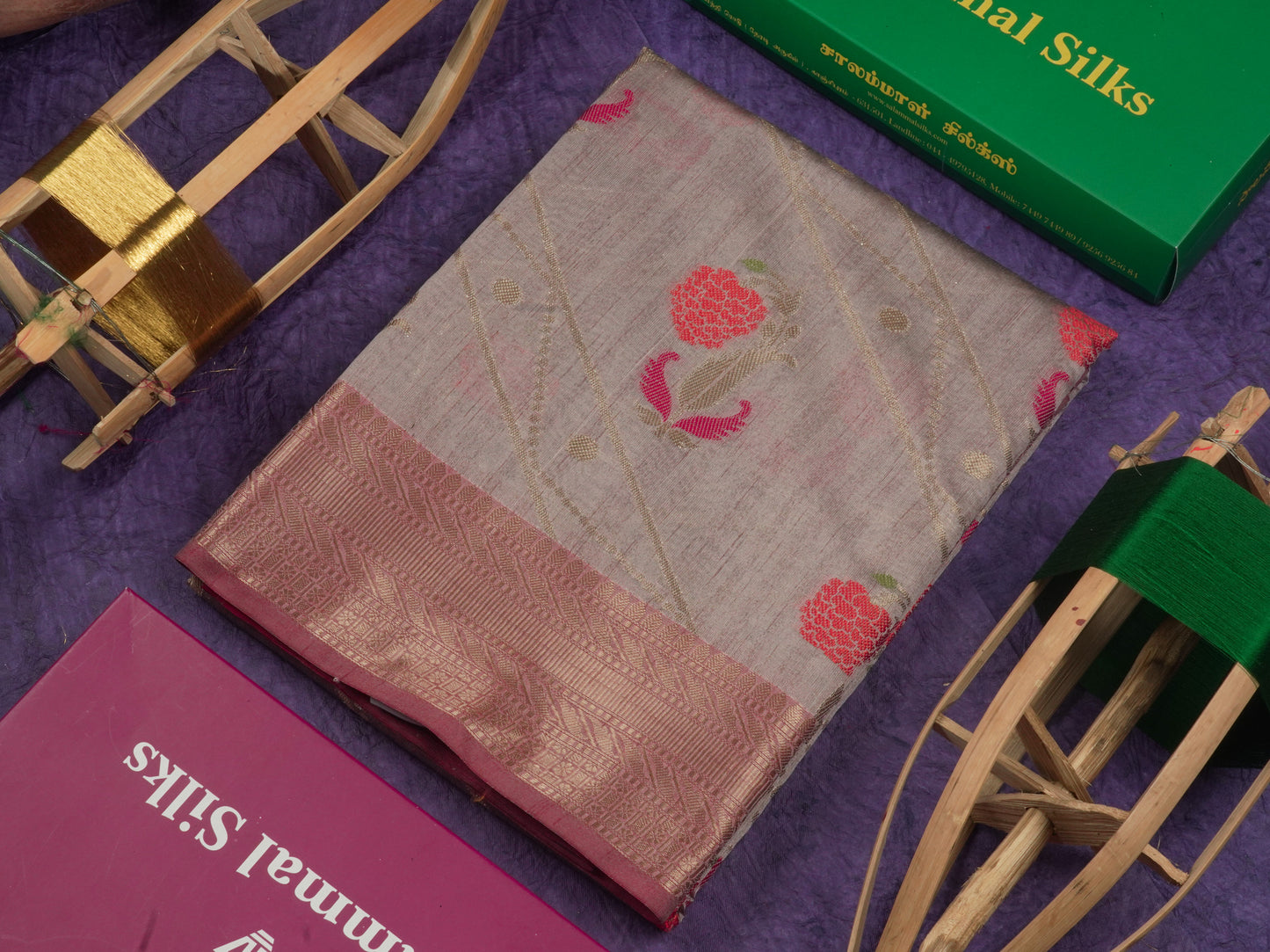 Grey Semi Tussar Saree With Fancy Border