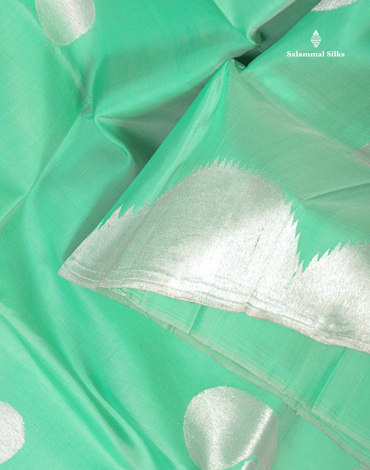 8 Kol Light Rexona Green Pure Kanjivaram Silk Saree with Circle Pattern Border