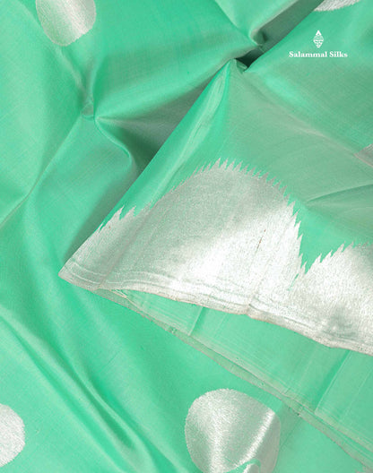 8 Kol Light Rexona Green Pure Kanjivaram Silk Saree with Circle Pattern Border