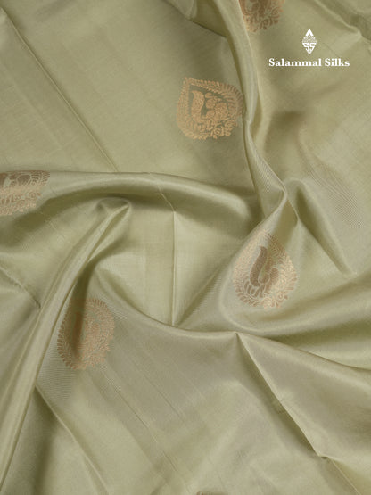 Beautiful Light Pista Green Pure Kanjivaram Silk Saree with Contrast Chilly Red Traditional Pallakku Border