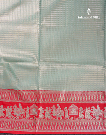 Beautiful Light Green Tissue Silk Mix Saree With Contrast Vadamalli Traditional Pallaku Evening Morning Border