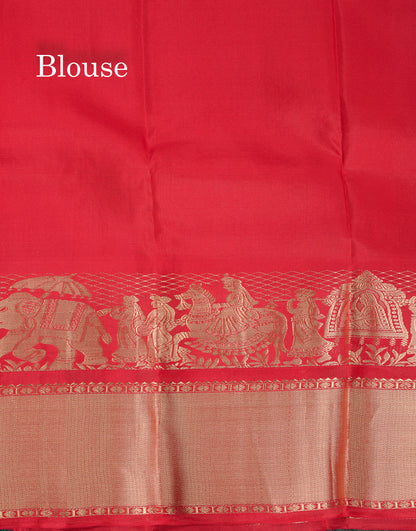 Beautiful Light Pista Green Pure Kanjivaram Silk Saree with Contrast Chilly Red Traditional Pallakku Border