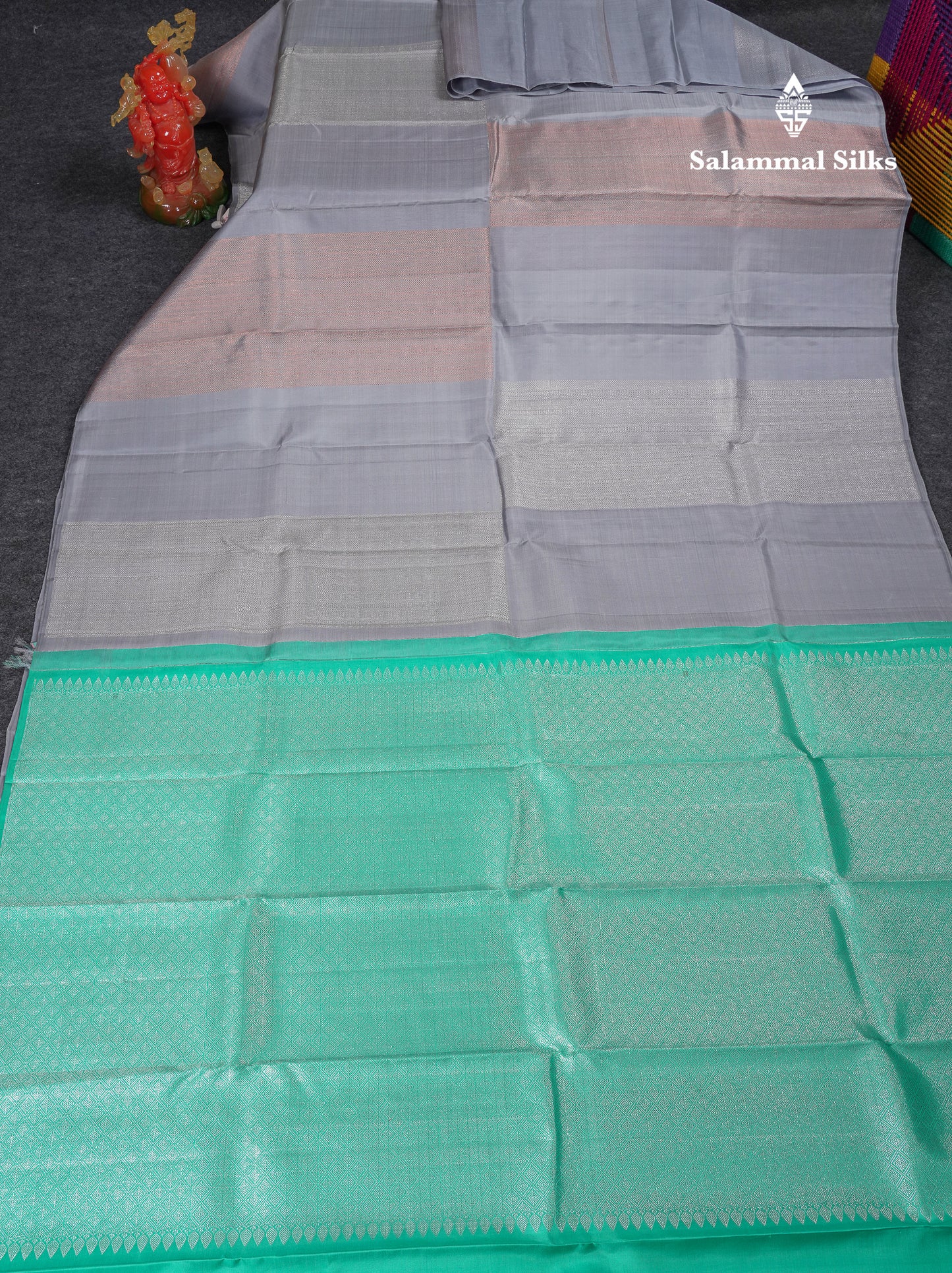 Beautiful Blueish Grey Fancy Pure Kanjivaram Pure Silk Saree With Contrast Rexona Blouse