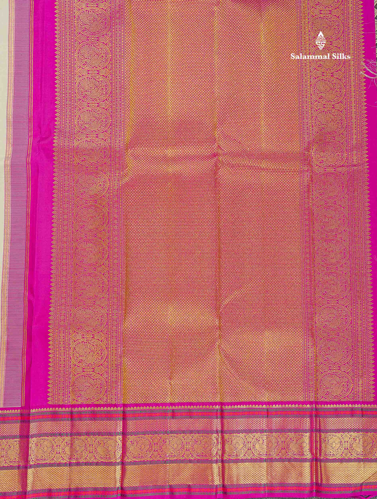 Korvai Pure Kanjivaram Silk Saree - Greenish Grey Colour Body With Contrast Magenta Pink Traditional Evening Morning Border