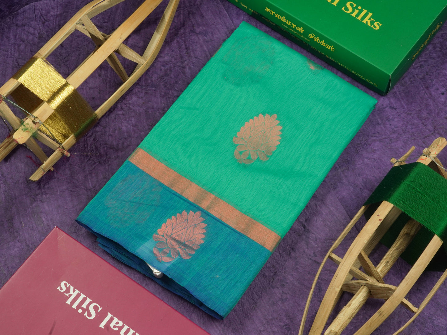 Sapphire Green Beautiful SICO Cotton Saree With Rama Blue Border
