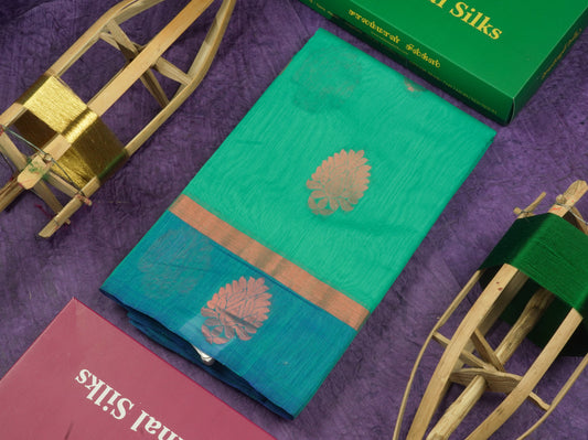 Sapphire Green Beautiful SICO Cotton Saree With Rama Blue Border