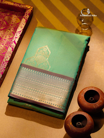 Beautiful Rexona Green Semi Silk Saree With Contrast Rust Orange Blouse