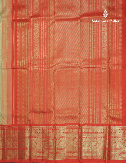Light Parrot Green Beautiful Vanasingaram Grand Bridal Pure Kanjivaram Silk Saree With Red Korvai Border