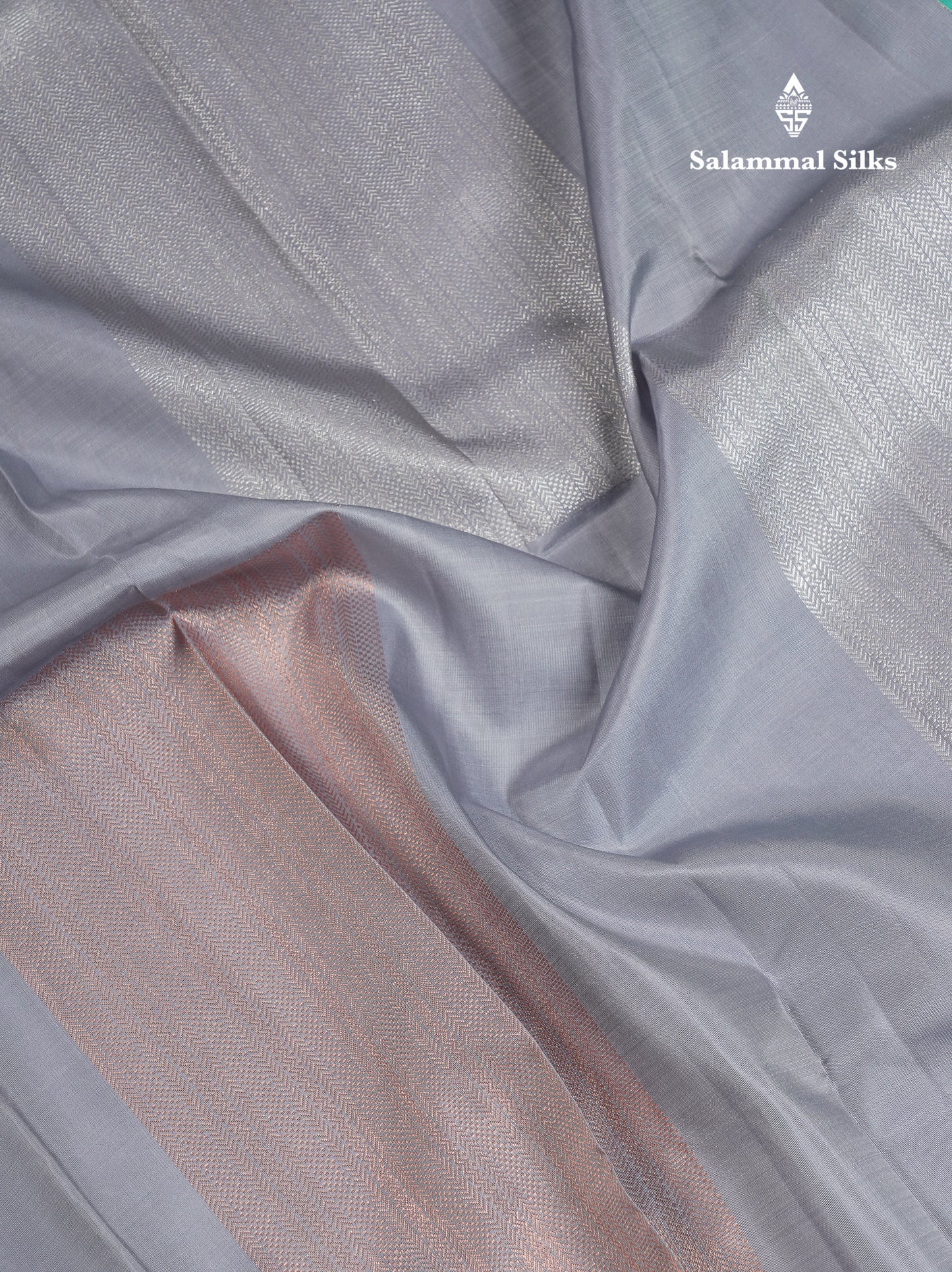 Beautiful Blueish Grey Fancy Pure Kanjivaram Pure Silk Saree With Contrast Rexona Blouse