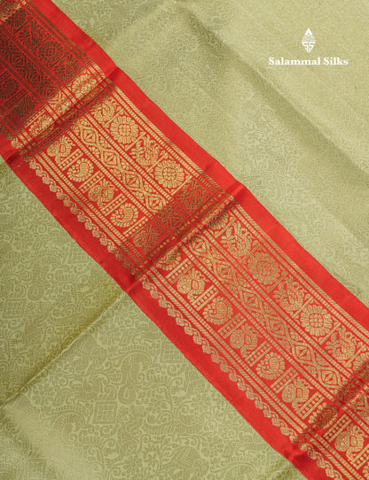 Light Parrot Green Beautiful Vanasingaram Grand Bridal Pure Kanjivaram Silk Saree With Red Korvai Border