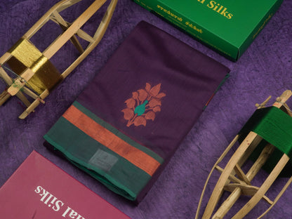 Violet Beautiful SICO Cotton Saree With Sapphire Green Border