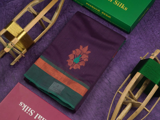 Violet Beautiful SICO Cotton Saree With Sapphire Green Border
