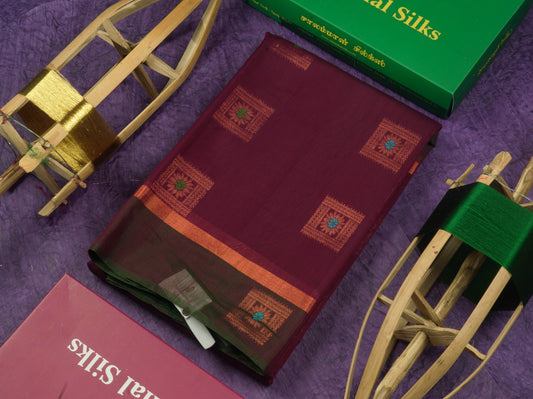 Violet Beautiful SICO Cotton Saree With Bottle Green Border