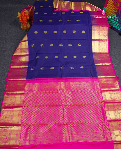 Kanjivaram Violet Traditional Pure Silk Saree With Magenta Rose Border
