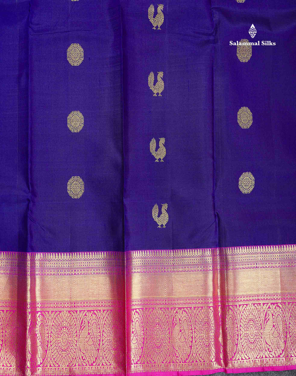 Kanjivaram Violet Traditional Pure Silk Saree With Magenta Rose Border