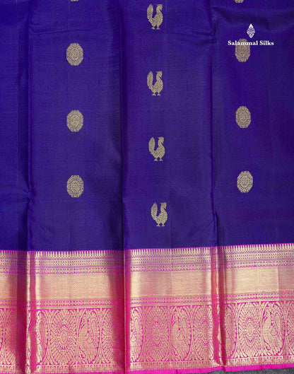 Kanjivaram Violet Traditional Pure Silk Saree With Magenta Rose Border