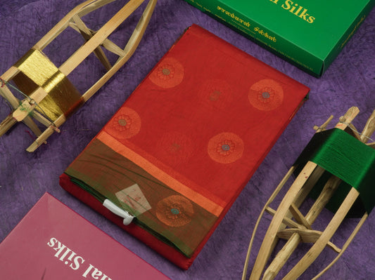 Maroon Beautiful SICO Cotton Saree With Green Border