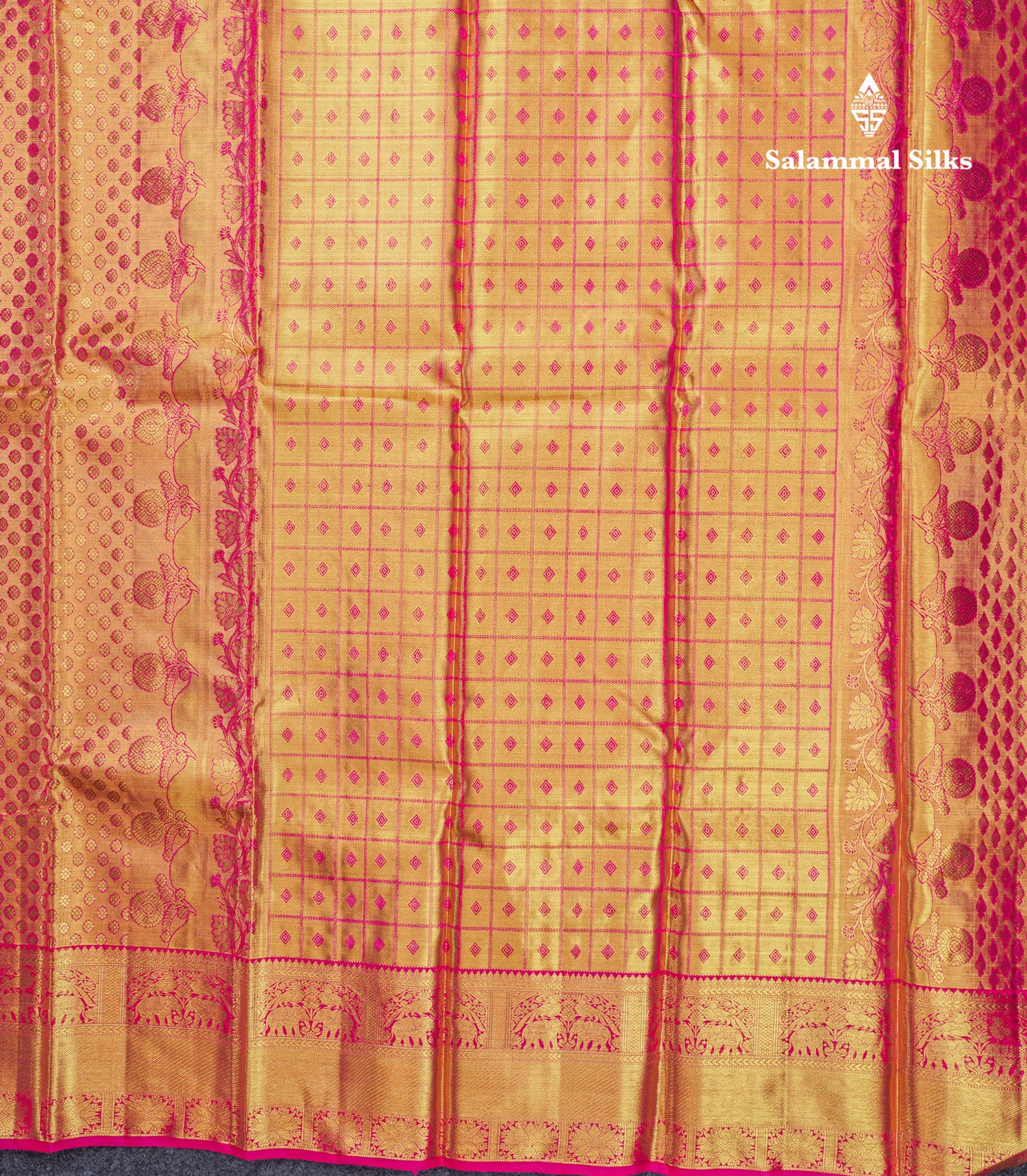 Magenta Pink Tissue Grand Bridal Pure Kanjivaram Silk Saree With Self Border